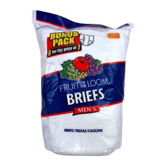 Fruit of the Loom Other - Vintage 2005 Fruit of the Loom Briefs 8-Bonus Pack XL 42-44 Mens White Underwear